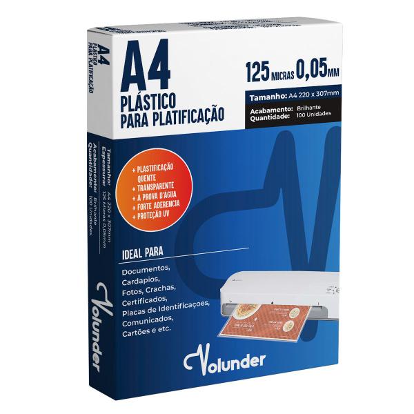 Imagem de Plástico Plastificação A4 0.5 220 x 307mm Volunder 100 Unidades