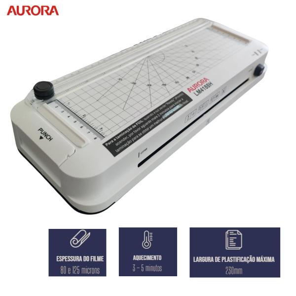 Imagem de Plastificadora A4 Laminador Refilador Perfurador Aurora 127V