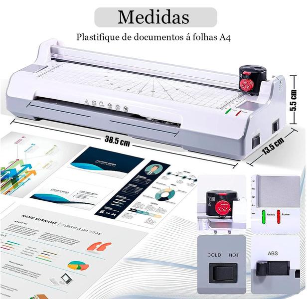 Imagem de Plastificadora  Laminadora  e Refiladora Quente e Frio 110v Maquina Plastificar Documento A4 A5 A6 Termica