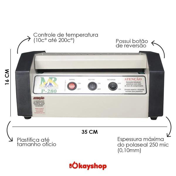 Imagem de Plastificadora profíssional P-280 Plastico Plastificação 300 Grafity 1 A4, 1 CPF e 1 RG 0,05mm 125 Micras