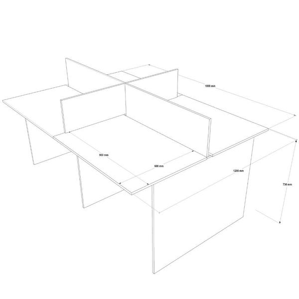 Imagem de Plataforma 4 lugares 180x120 com 1 armário alto + 1 armario baixo