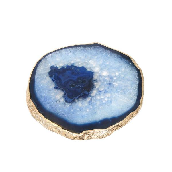 Platter Pedra Ágata Azul Pequena De 15 à 20cm Com Banho De Ouro Na Borda - Charm Decor Stones Imagem de Platter Pedra Ágata Azul Pequena De 15 à 20cm Com Banho De Ouro Na Borda