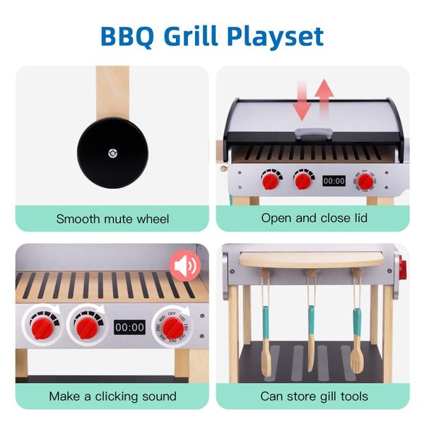 Imagem de Play Barbecue Toy Grill OOOK Woook Wooden Kids com comida e ferramentas 3+