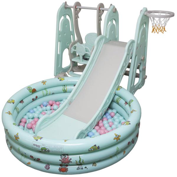 Imagem de Playground Infantil 4 em 1 Escorregador Balanço Cesta Basquete Piscina Bolinha Importway Verde