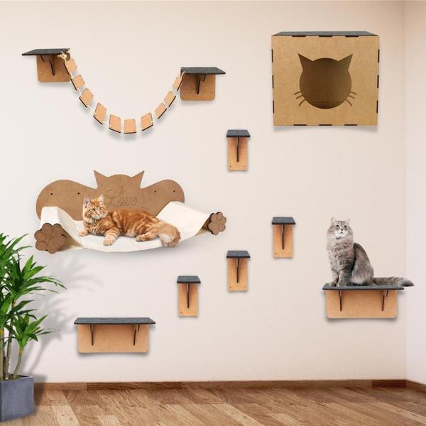 Playground para Gatos com 9 Peças Brinquedo de Gato Ponte Nicho Rede Degraus Diversão para... Playground para Gatos com 9 Peças Brinquedo de Gato Ponte Nicho Rede Degraus Diversão para...