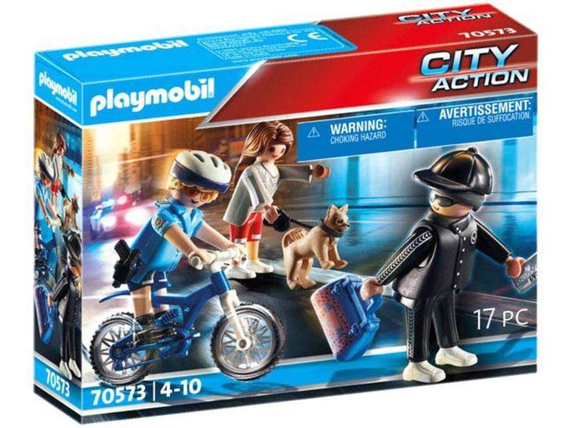 Imagem de Playmobil City Action Polical com Bicicleta e - Fugitivo 17 Peças