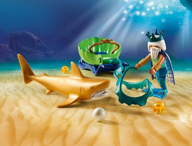 Imagem de PLAYMOBIL Sereia Rei do Mar com Carruagem de Tubarão, Colorido (70097)