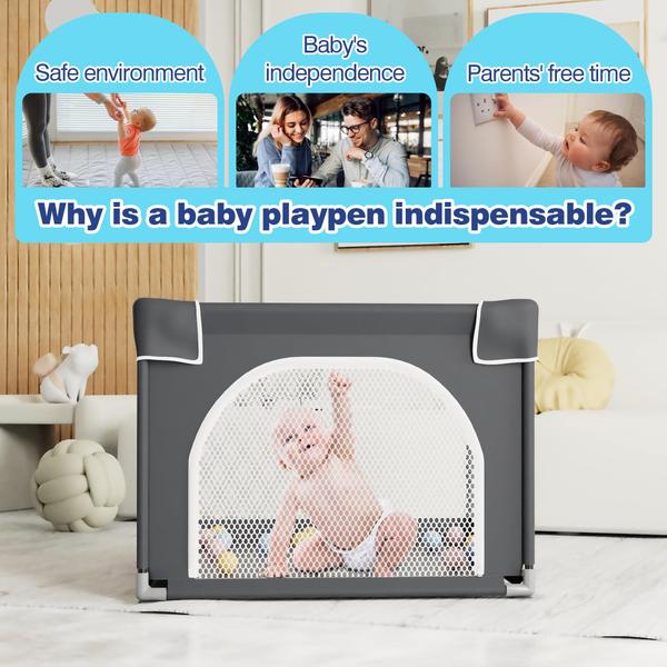 Imagem de Playpen Grobeybees para bebês e crianças pequenas com malha macia cinza