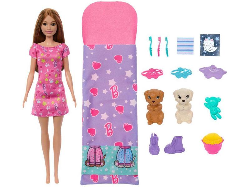 Playset Barbie Festa do Pijama Mattel 16 Peças Imagem de Playset Barbie Festa do Pijama Mattel 16 Peças