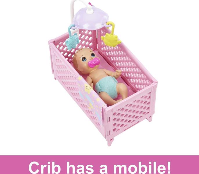 Imagem de Playset Berço Barbie Skipper Babysitters - Boneca Bebê com Olhos Sonolentos e Acessórios