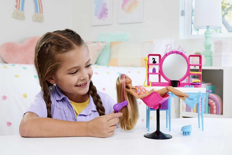 Imagem de Playset Cabeleireiro Barbie, Cabelo Longo e Mudança de Cor