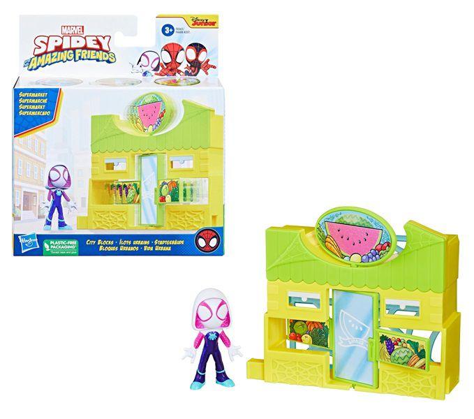 Imagem de Playset Com Boneco Spidey Amazing Friends Supermercado - Ghost Spider Aventura na Cidade - City Bloks - Hasbro