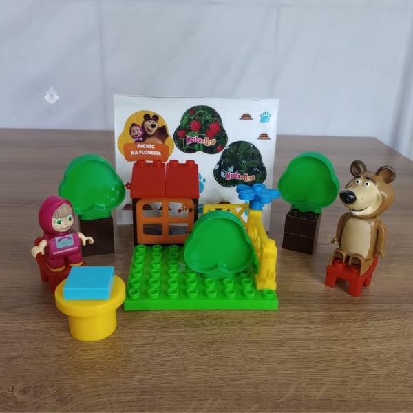 Playset Picnic na Selva Masha e Urso Blocos de Montar - brinquedo infantil presente natal criança Imagem de Playset Picnic na Selva Masha e Urso Blocos de Montar