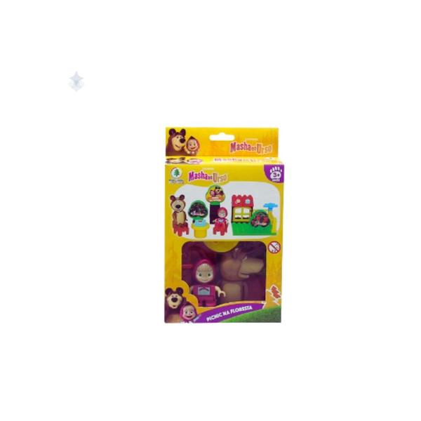 Playset Picnic na Selva Masha e Urso Blocos de Montar - brinquedo infantil presente natal criança Imagem de Playset Picnic na Selva Masha e Urso Blocos de Montar