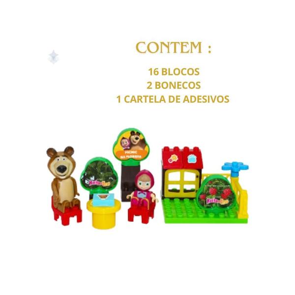 Playset Picnic na Selva Masha e Urso Blocos de Montar - brinquedo infantil presente natal criança Imagem de Playset Picnic na Selva Masha e Urso Blocos de Montar
