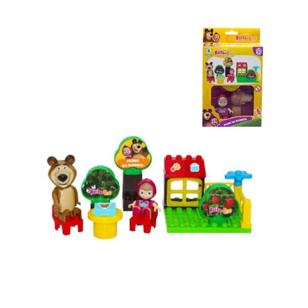 Playset Picnic na Selva Masha e Urso Blocos de Montar - brinquedo infantil presente natal criança Imagem de Playset Picnic na Selva Masha e Urso Blocos de Montar