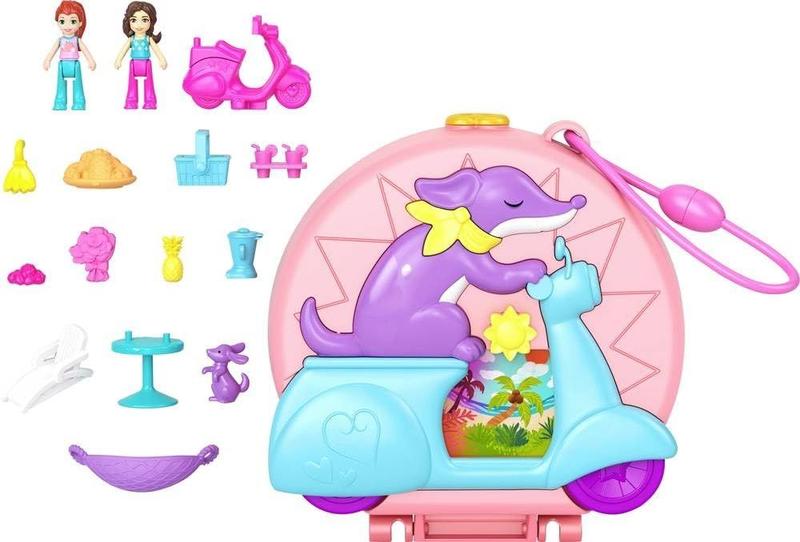 Imagem de Playset Polly Pocket Adventure, ciclomotor compacto com 2 bonecos