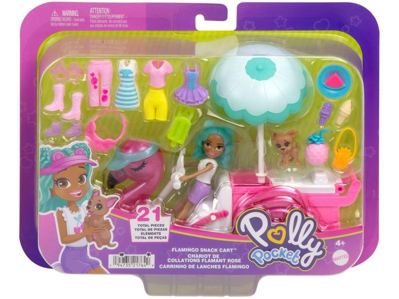 Imagem de Playset Polly Pocket Carrinho de Lanches Flamingo - Mattel 21 Peças