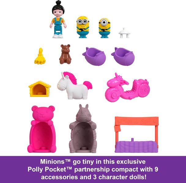 Imagem de Playset Polly Pocket Minions Compact com brinquedo de boneca e unicórnio