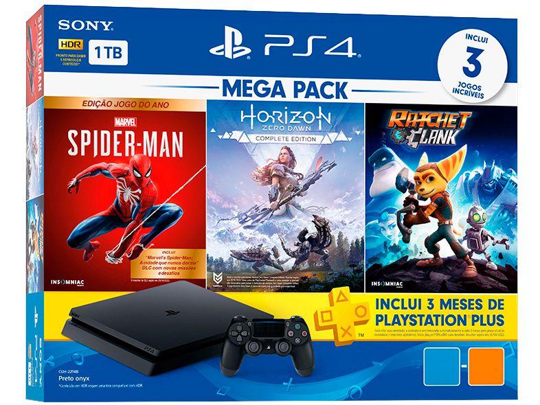 PlayStation 4 Mega Pack 1TB 1 Controle Preto Sony com 3 Jogos