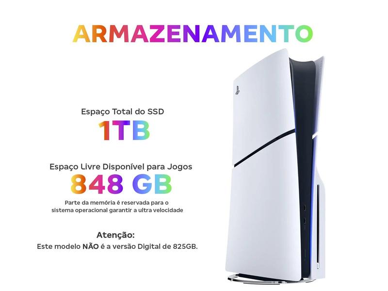 PlayStation 5 Slim Disk 1TB 1 Controle Branco Sony com 2 Jogos