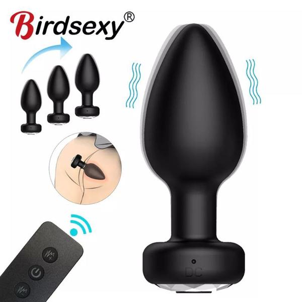 Imagem de Plug anal de silicone com Vibrador RECARREGÁVEL com CONTROLE REMOTO Potente 10 Velocidades e modos de vibração Estimulad