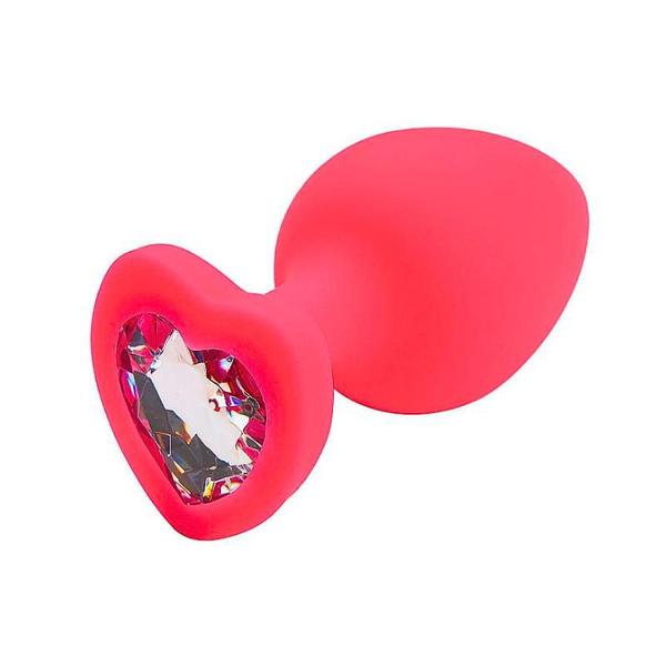 Imagem de Plug Anal em Silicone Base Coração Médio Pink com Pedra Rosa