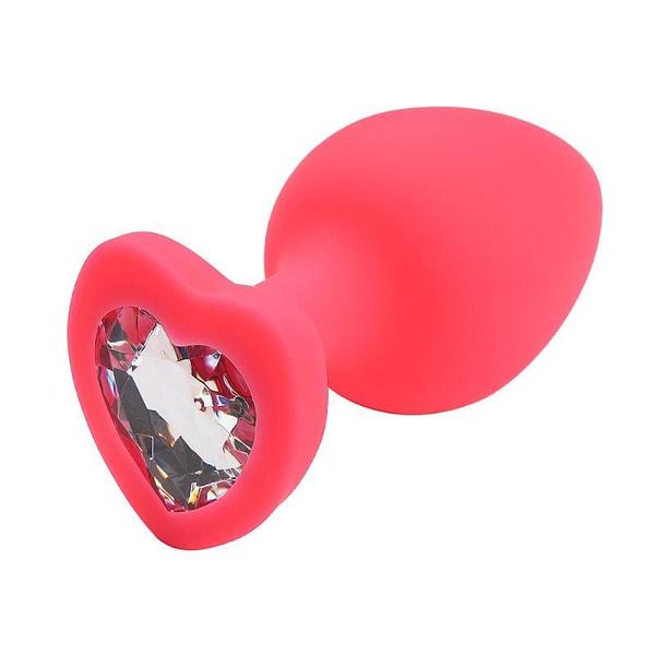 Imagem de Plug Anal em Silicone Base Coração Médio - Pink com Pedra Transparente