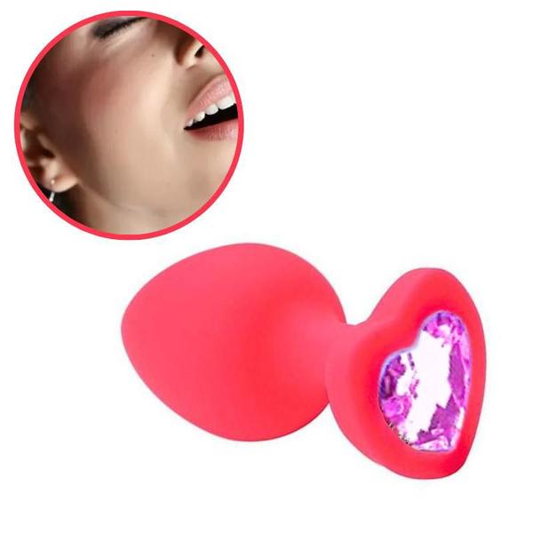 Imagem de Plug Anal em Silicone Base Coração Pequeno Pink com Pedra Roxa