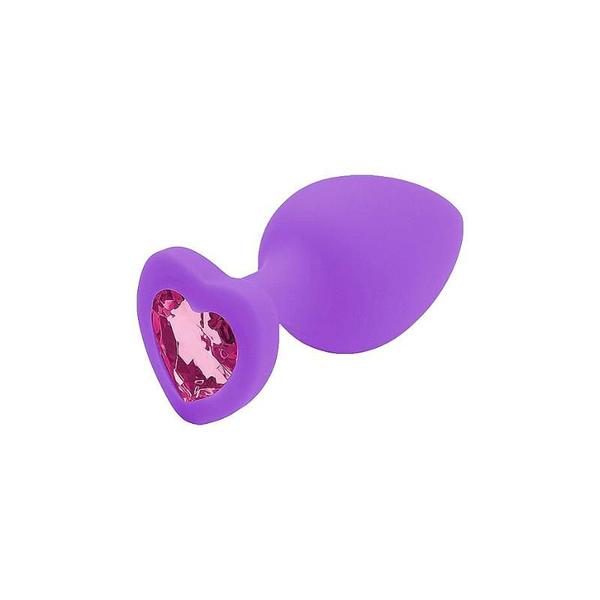 Imagem de Plug Anal em Silicone Base Coração Pequeno Roxo com Pedra Rosa