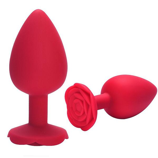 Imagem de Plug Anal em Silicone Formato de Rosa Tamanho P 7,0cm x 2,5cm Vermelho