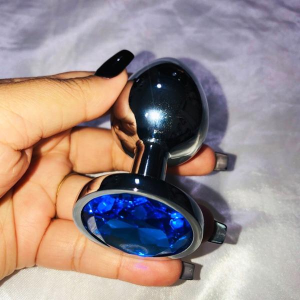 Plug Anal Jóia Aço Inoxidável P M e G Redondo Pedra Azul Prateado Luxo  Importado - Plug Sexual
