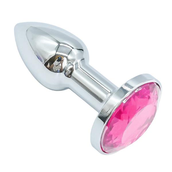 Imagem de Plug Anal Luxo Metal Formato Conico Tamanho MINI 5 x 1,8 cm Pedra Redonda Pink