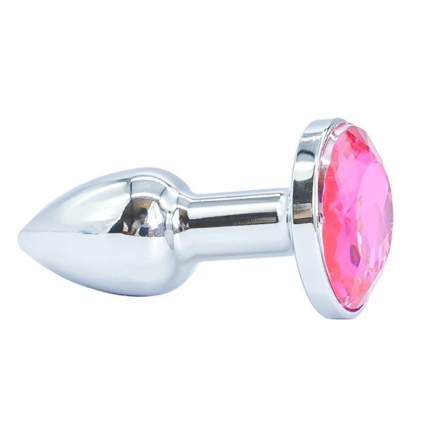 Imagem de Plug Anal Luxo Metal Formato Conico Tamanho MINI 5 x 1,8 cm Pedra Redonda Pink