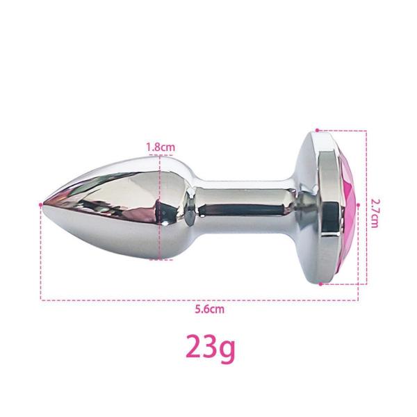 Imagem de Plug Anal Luxo Metal Formato Conico Tamanho MINI 5 x 1,8 cm Pedra Redonda Rosa