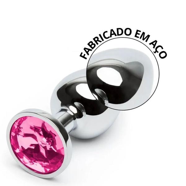 Imagem de Plug Anal "M" Aço Inoxidável Formato Cônico Pedra de Cristal Redonda Rosa