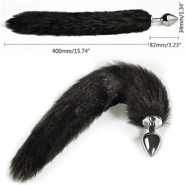 Plug Anal Rabo de Raposa Preto Tamanho M, Cauda de 40CM - Plug Sexual -  Magazine Juharo