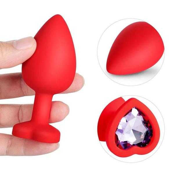 Imagem de Plug Anal Silicone Aveludado Vermelho Joia Formato Coração