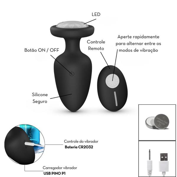 Imagem de Plug anal vibratório em silicone com led e controle remoto