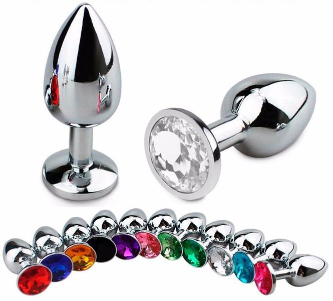 Plug em Alumínio Grande com Pedra em Cores Diversas - Sex shop - Metal Toys Imagem de Plug em Alumínio Grande com Pedra em Cores Diversas - Sex shop