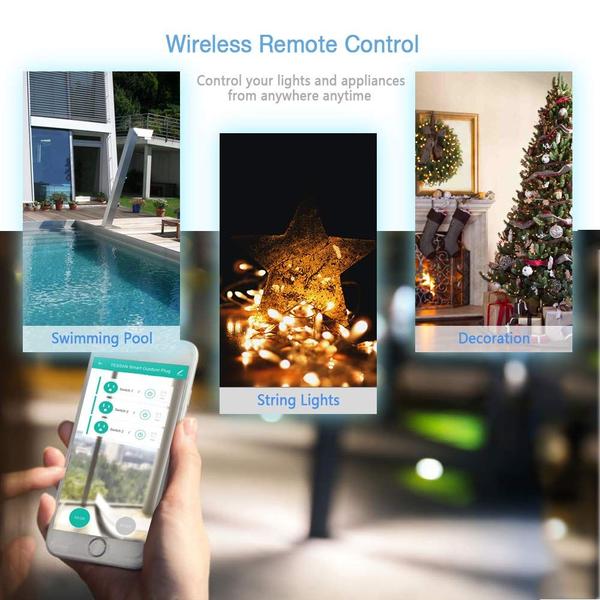 Imagem de Plugue inteligente externo, interruptor de tomada inteligente WiFi TESSAN com 3 soquetes individuais, funciona com Alexa Echo Google Home, tomada de controle remoto sem fio, temporizador por smartphone, filtro de linha externo à prova de intempéries