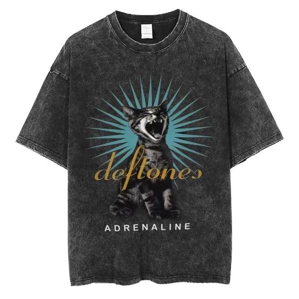 Imagem de plus Size Hip Hop Deftones Vintage Impressão Algodão Camiseta Unisex Verão Lavado Moda Streetwear