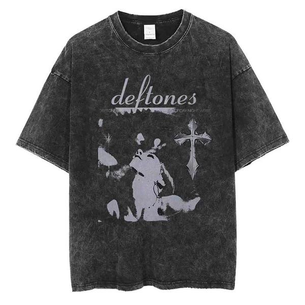 Imagem de plus Size Hip Hop Deftones Vintage Impressão Algodão Camiseta Unisex Verão Lavado Moda Streetwear