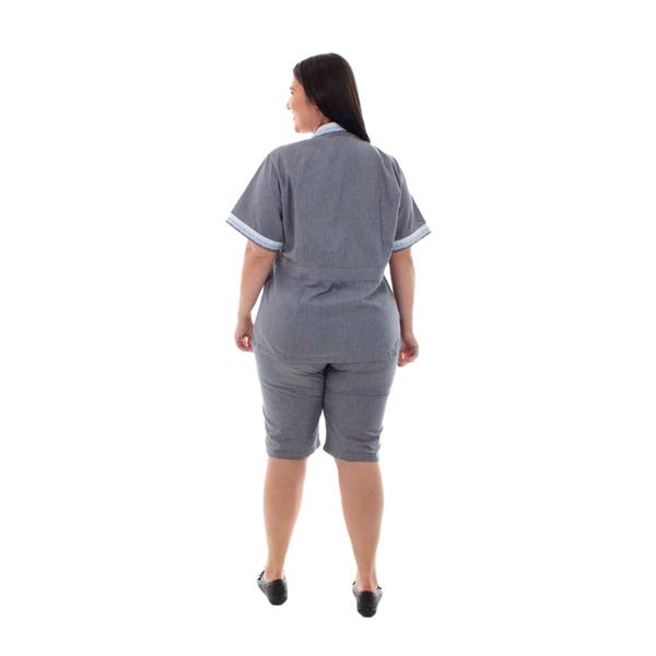 Imagem de Plus Size -  Kit com 2 Conjuntos de Bermuda e Jaleco em Tecido Algodão para Copeira, Faxineira, Doméstica