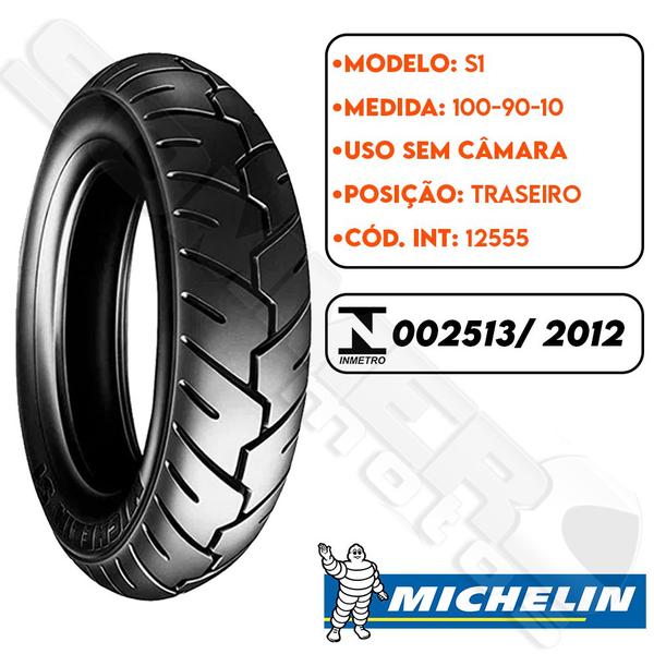 Imagem de Pneu Moto Traseiro Burgman 125 2011 a 2020/ Lead 110/ Elite 125/ Lindy 125 100-90-10 S1 Uso Sem Câmara Michelin