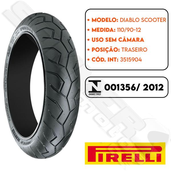 Imagem de Pneu Traseiro 110/90-12 Yamaha Fluo 125 Diablo Scooter Pirelli