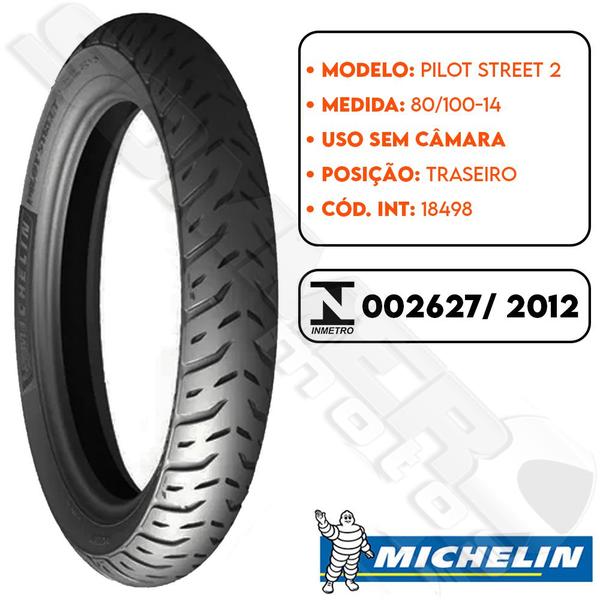 Imagem de Pneu Traseiro 80-100-14 Biz 100-110-125/ Pop 100-110/ Win 110  Pilot Street 2 Michelin