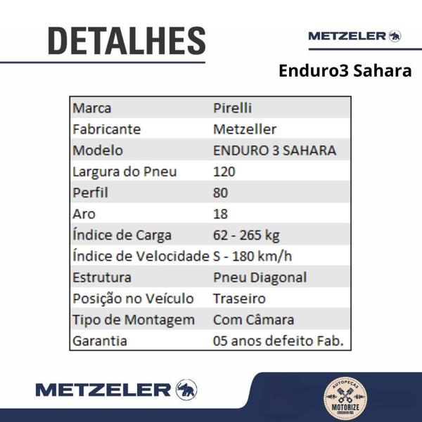 Imagem de Pneu Traseiro Metzeler 120/80-18 Enduro3 Sahara XRE Lander