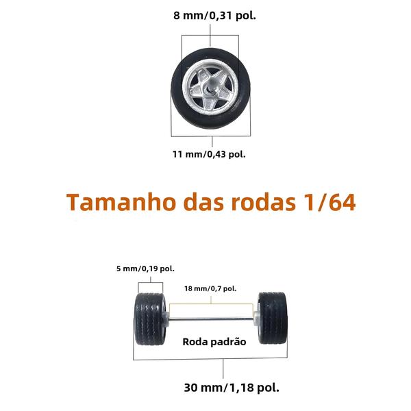 Imagem de Pneus de Borracha 1/64 para Carros Modelo - 5 Unidades com Raios de Cobertura Total