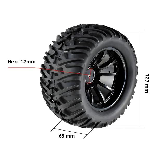 Imagem de Pneus e Rodas RC 12mm para Monster Truck - 120mm, 125mm e 130mm (4 peças)